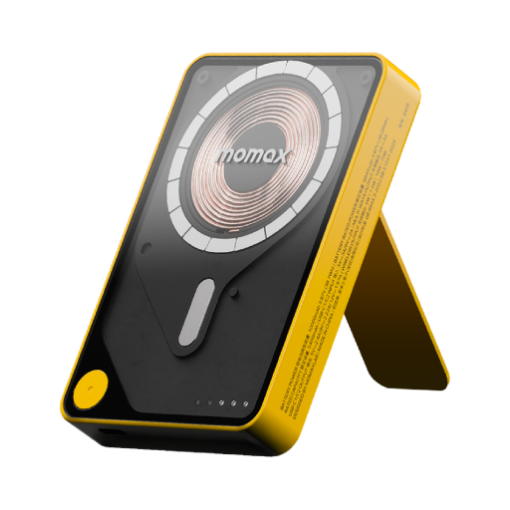 صورة Momax 1-Power X Pro+ Magnetic Wireless Battery Pack (10000mAh) with Stand and Built-in USB-C Cable (Yellow)