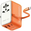 صورة MOMAX 1-WORLD 25W 3 PORT WITH BUILT-IN USB-C CABLE AC TRAVEL ADAPTOR (Orange)