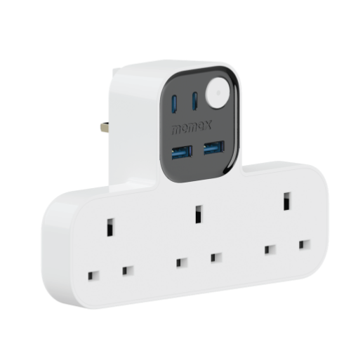 صورة MOMAX 1-CHARGER WORK FLOW T-SHAPED EXTENTION 3 SOCKET WITH USB (White)