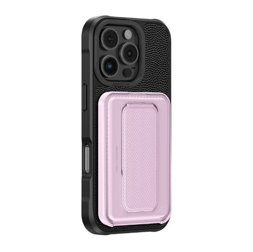 صورة كفر AT Glamour بمغناطيس MagSafe وحامل محفظة – iPhone 16 Pro Max (6.9 إنش) – أسود ووردي