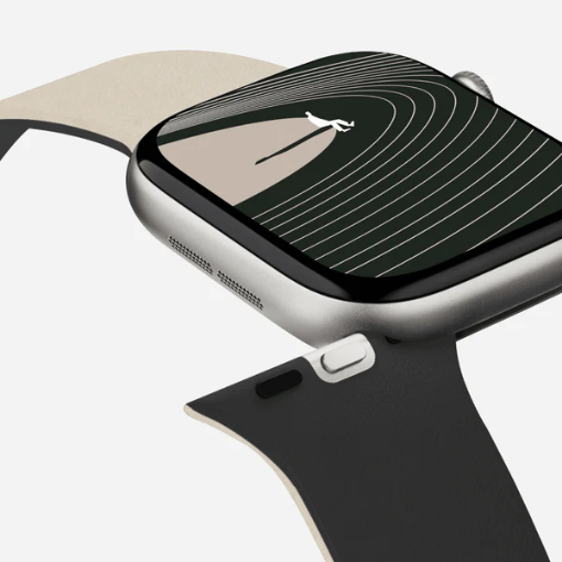 صورة سوار ساعة آبل Snap (سيليكون) – 46 ملم – أسود لامع + أبيض شاطئي