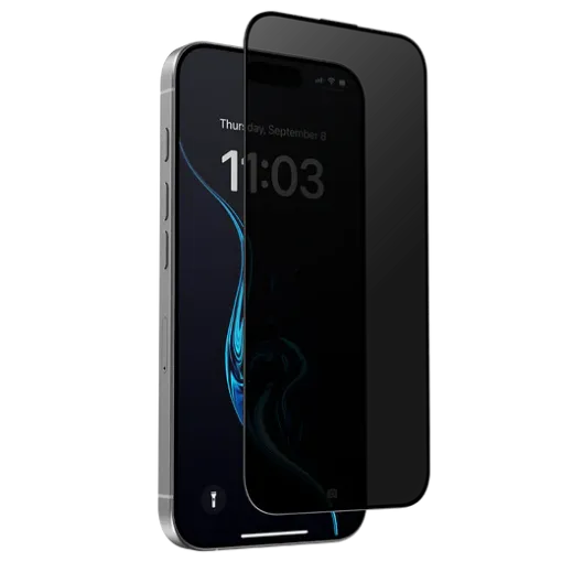 صورة لآيفون 17 – قياس 6.3 إنش – زجاج حماية ثلاثي الأبعاد بالكامل – فيوجن مع فلتر غبار – خصوصية تايتان